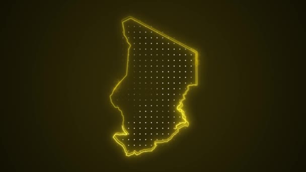 Movendo Neon Amarelo Chade Mapa Fronteiras Esboço Loop Fundo — Vídeo de Stock