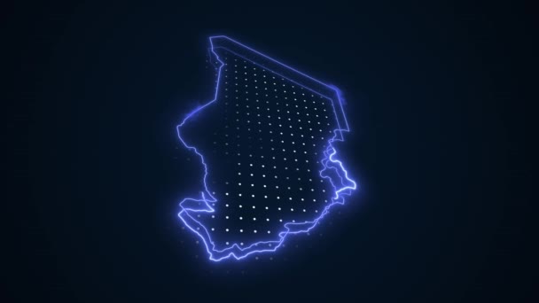 Pohybující Neonově Modrá Čad Mapa Ohraničení Obrysu Smyčka Pozadí — Stock video