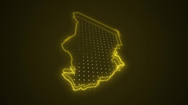 Moving Neon Żółty Czad Mapa Granice Zarys Pętli Tło — Wideo stockowe