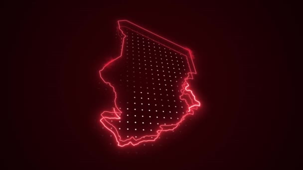 Moving Neon Czerwony Czad Mapa Granice Zarys Pętli Tło — Wideo stockowe