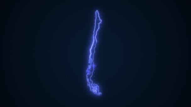Rörlig Neon Blå Chile Karta Gränser Skiss Loop Bakgrund — Stockvideo