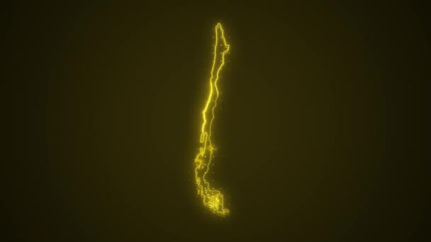 3D移动霓虹灯黄色智利地图边界轮廓圈背景 — 图库视频影像