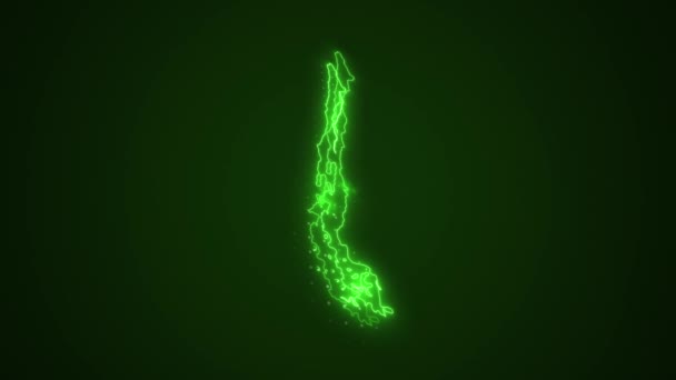 Flytta Neon Grön Chile Karta Gränser Skiss Loop Bakgrund — Stockvideo