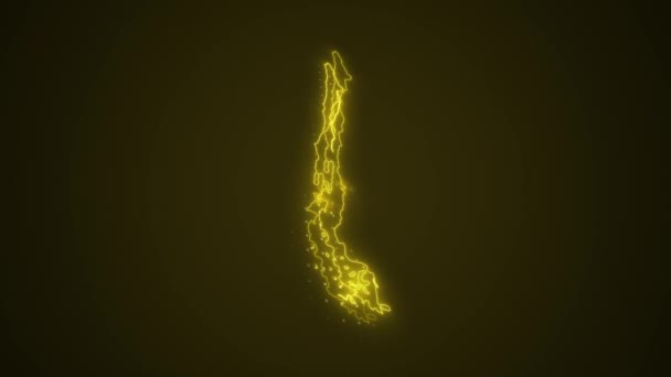 Pohybující Neonová Žlutá Chile Mapa Ohraničení Obrysová Smyčka Pozadí — Stock video