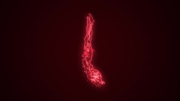 Bewegende Neon Rood Chili Kaart Grenzen Contouren Lus Achtergrond — Stockvideo