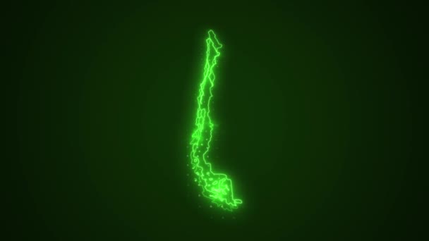 Pohybující Neon Zelená Chile Mapa Ohraničení Obrys Smyčka Pozadí — Stock video