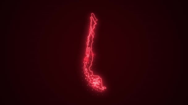 Rörlig Neon Röd Chile Karta Gränser Kontur Loop Bakgrund — Stockvideo