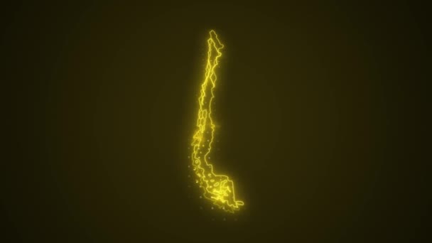 Moving Neon Giallo Cile Mappa Confini Contorno Loop Sfondo — Video Stock