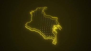 3 Boyutlu Hareketli Neon Sarı Kolombiya Haritası Sınır Çizgileri Çevre Çizgisi Arkaplanı