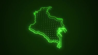 3 Boyutlu Hareketli Neon Yeşil Kolombiya Haritası Sınırlar Çizgisi Döngü Arkaplanı