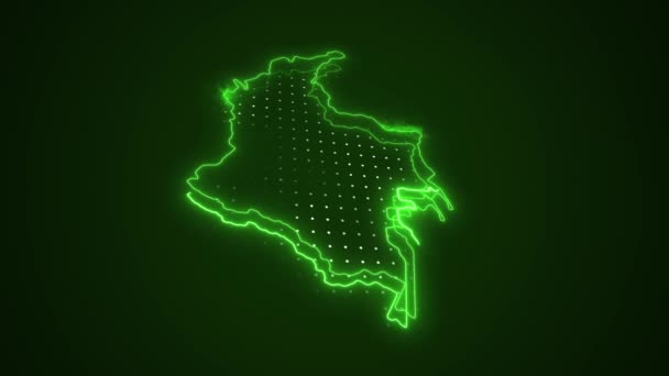 Bewegende Neon Green Colombia Kaart Grenzen Contouren Lus Achtergrond — Stockvideo