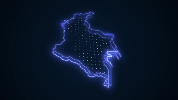 Movimiento Neón Azul Colombia Mapa Fronteras Esquema Bucle Fondo — Vídeos de Stock