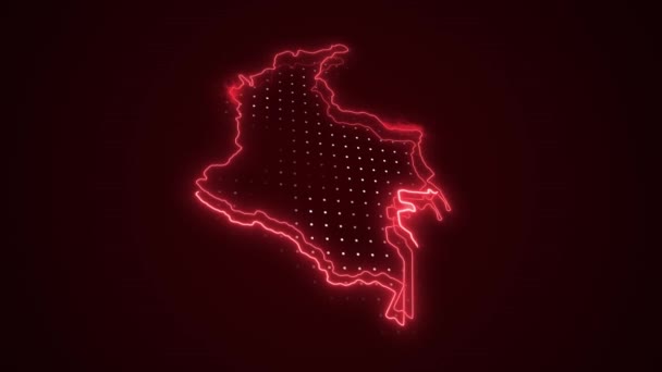 Moving Neon Czerwona Kolumbia Mapa Granice Zarys Pętli Tło — Wideo stockowe