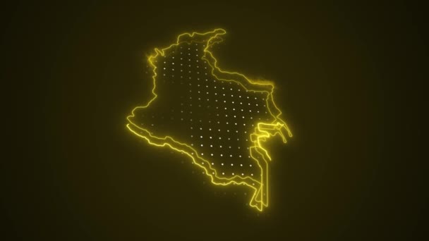 Bewegende Neon Geel Colombia Kaart Randen Contouren Lus Achtergrond — Stockvideo