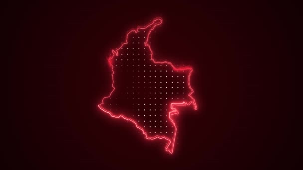 Flytning Neon Red Colombia Kort Grænser Outline Loop Baggrund – Stock-video