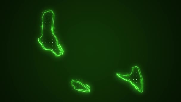 Flytning Neon Green Comorerne Kort Grænser Outline Loop Baggrund – Stock-video