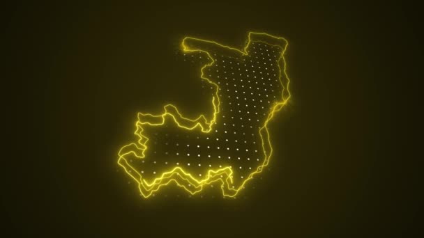 Pohyblivý Neonově Žlutý Kongo Mapa Ohraničení Obrys Smyčka Pozadí — Stock video