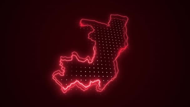 Moving Neon Czerwony Kongo Mapa Granic Zarys Pętli Tło — Wideo stockowe