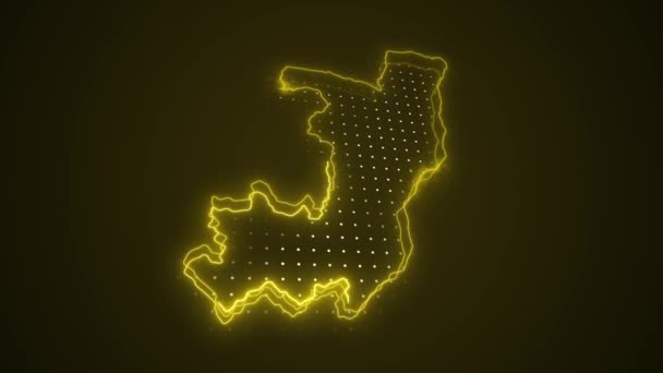 Bewegende Neon Yellow Congo Kaart Grenzen Achtergrond Van Lus — Stockvideo