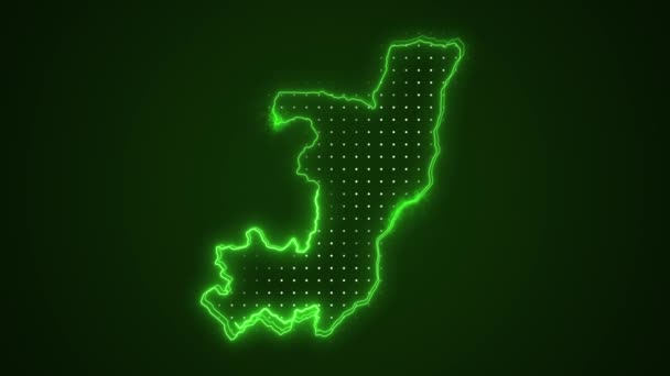 Moving Neon Zielony Kongo Mapa Granic Zarys Pętli Tło — Wideo stockowe