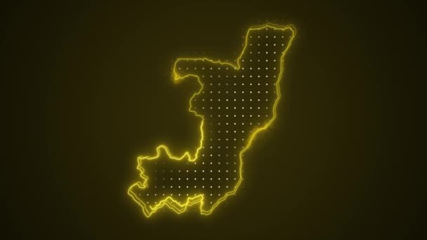 Movendo Neon Amarelo Congo Mapa Fronteiras Esboço Loop Fundo — Vídeo de Stock