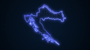 3D Taşınan Mavi Neon Hırvatistan Haritası Döngü Arkaplanının Sınırlarını Haritaladı