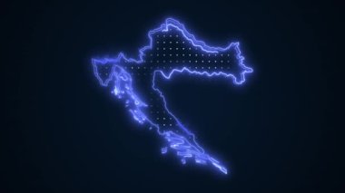 3D Taşınan Mavi Neon Hırvatistan Haritası Döngü Arkaplanının Sınırlarını Haritaladı