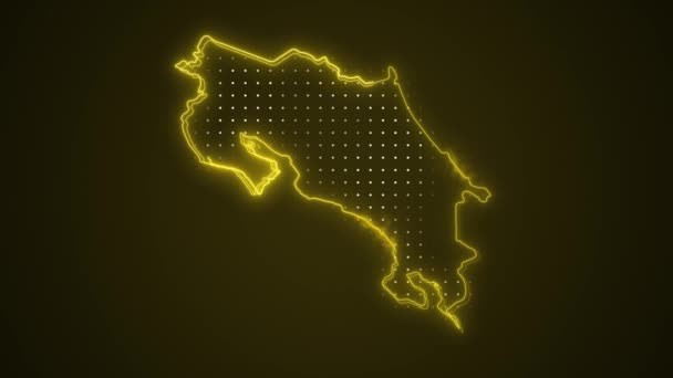 Μετακίνηση Νέον Κίτρινο Κόστα Ρίκα Χάρτης Σύνορα Περίγραμμα Βρόχο Φόντο — Αρχείο Βίντεο