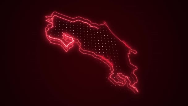 Moving Neon Czerwony Kostaryka Mapa Granice Zarys Pętli Tło — Wideo stockowe