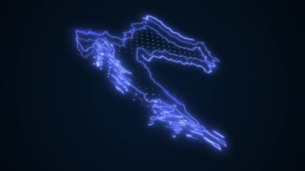Flytta Neon Blå Kroatien Karta Gränser Skiss Loop Bakgrund — Stockvideo