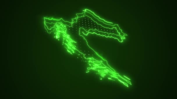 Bewegende Neon Green Croatia Map Borders Outline Loop Achtergrond — Stockvideo