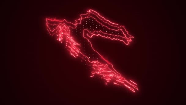 Bewegende Neon Red Croatia Map Borders Outline Loop Achtergrond — Stockvideo