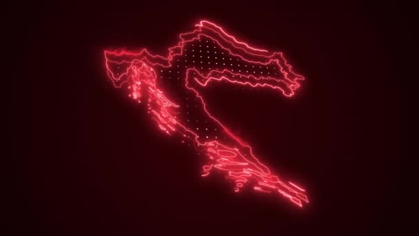Moving Neon Red Κροατία Χάρτης Σύνορα Περίγραμμα Loop Ιστορικό — Αρχείο Βίντεο