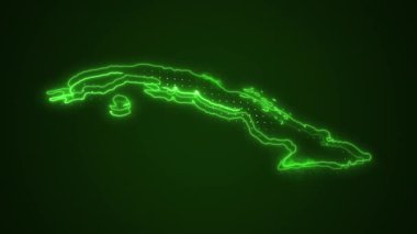 3 Boyutlu Hareketli Neon Yeşil Küba Haritası Sınırlar Çizgisi Döngü Arkaplanı