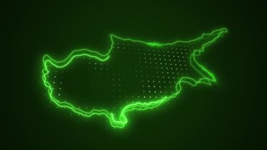 3D Hareketli Neon Yeşil Kıbrıs Rum Kesimi Haritası Çevre Çizgisi Döngü Arkaplanı