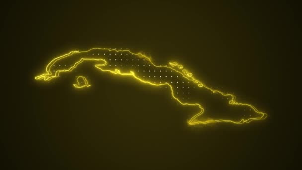Перемещение Неоновой Желтой Кубинской Карты Границы Контур Круга Фон — стоковое видео