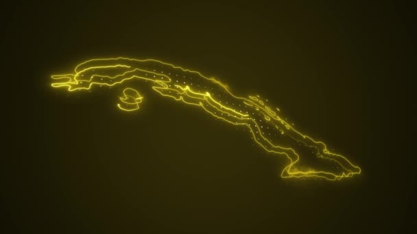 Moving Neon Yellow Cuba Mapa Granice Zarys Pętli Tło — Wideo stockowe