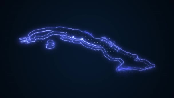 Moving Neon Blue Cuba Map Borders Outline Loop Hintergrund — Stockvideo