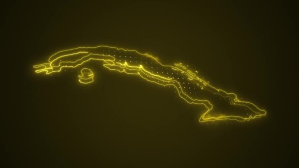 Moving Neon Yellow Cuba Map Borders Outline Loop Background — Stock Video
