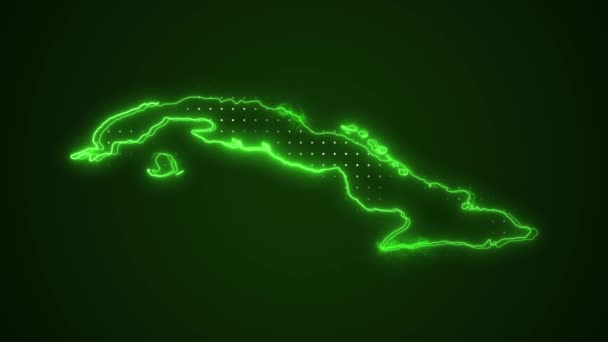 Pohyblivý Neon Zelená Kubánská Mapa Ohraničení Obrys Smyčka Pozadí — Stock video