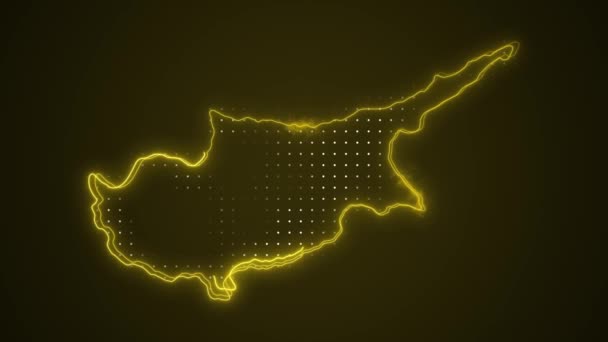 Pohybující Neonová Žlutá Kypr Mapa Ohraničení Obrys Smyčka Pozadí — Stock video