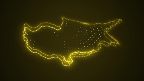 Movendo Néon Amarelo Chipre Mapa Fronteiras Esboço Loop Fundo — Vídeo de Stock