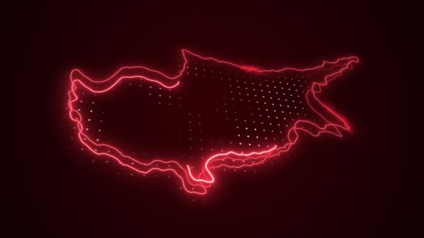 Pohybující Neon Červená Kypr Mapa Ohraničení Obrys Smyčka Pozadí — Stock video