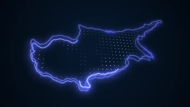 Movendo Neon Azul Chipre Mapa Fronteiras Esboço Loop Fundo — Vídeo de Stock