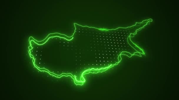 Movendo Neon Verde Chipre Mapa Fronteiras Esboço Loop Fundo — Vídeo de Stock