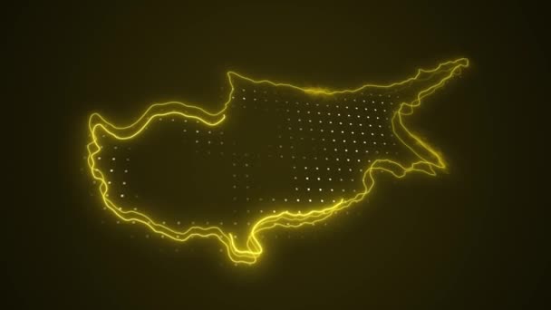 Movendo Néon Amarelo Chipre Mapa Fronteiras Esboço Loop Fundo — Vídeo de Stock