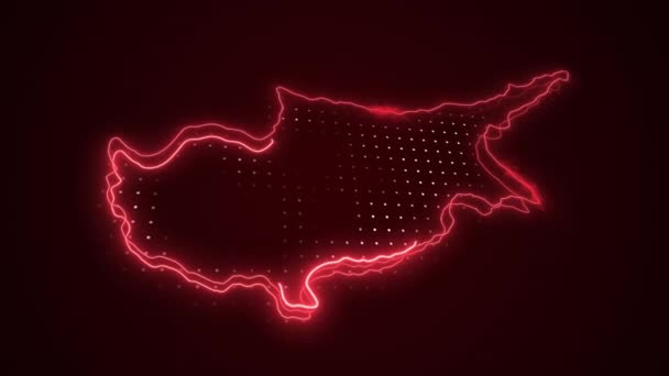 Movendo Neon Vermelho Chipre Mapa Fronteiras Esboço Loop Fundo — Vídeo de Stock