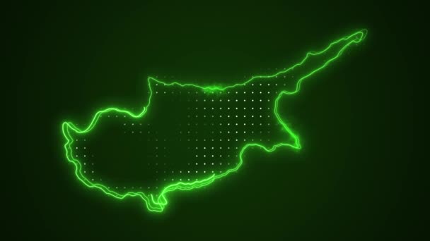 Pohyblivý Neon Zelený Kypr Mapa Ohraničení Obrys Smyčka Pozadí — Stock video