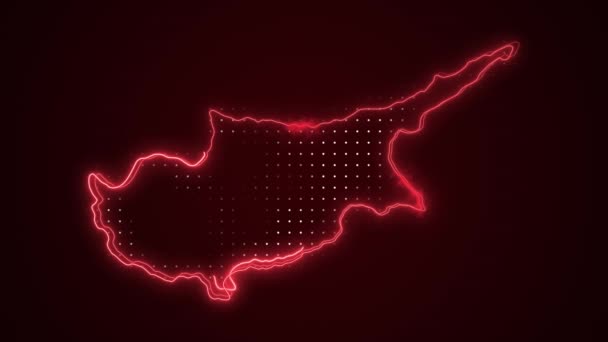 Movendo Neon Vermelho Chipre Mapa Fronteiras Esboço Loop Fundo — Vídeo de Stock