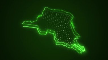 3 Boyutlu Hareketli Neon Yeşil Demokratik Kongo Haritası Çevre Çizgisi Döngüsü Arkaplanı